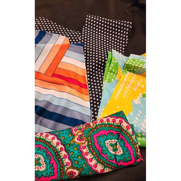 5 Mid Century Patterned Silk Fabric Head Scarves Polka Dots Stripes Floral 1960s - Picture 3 of 7